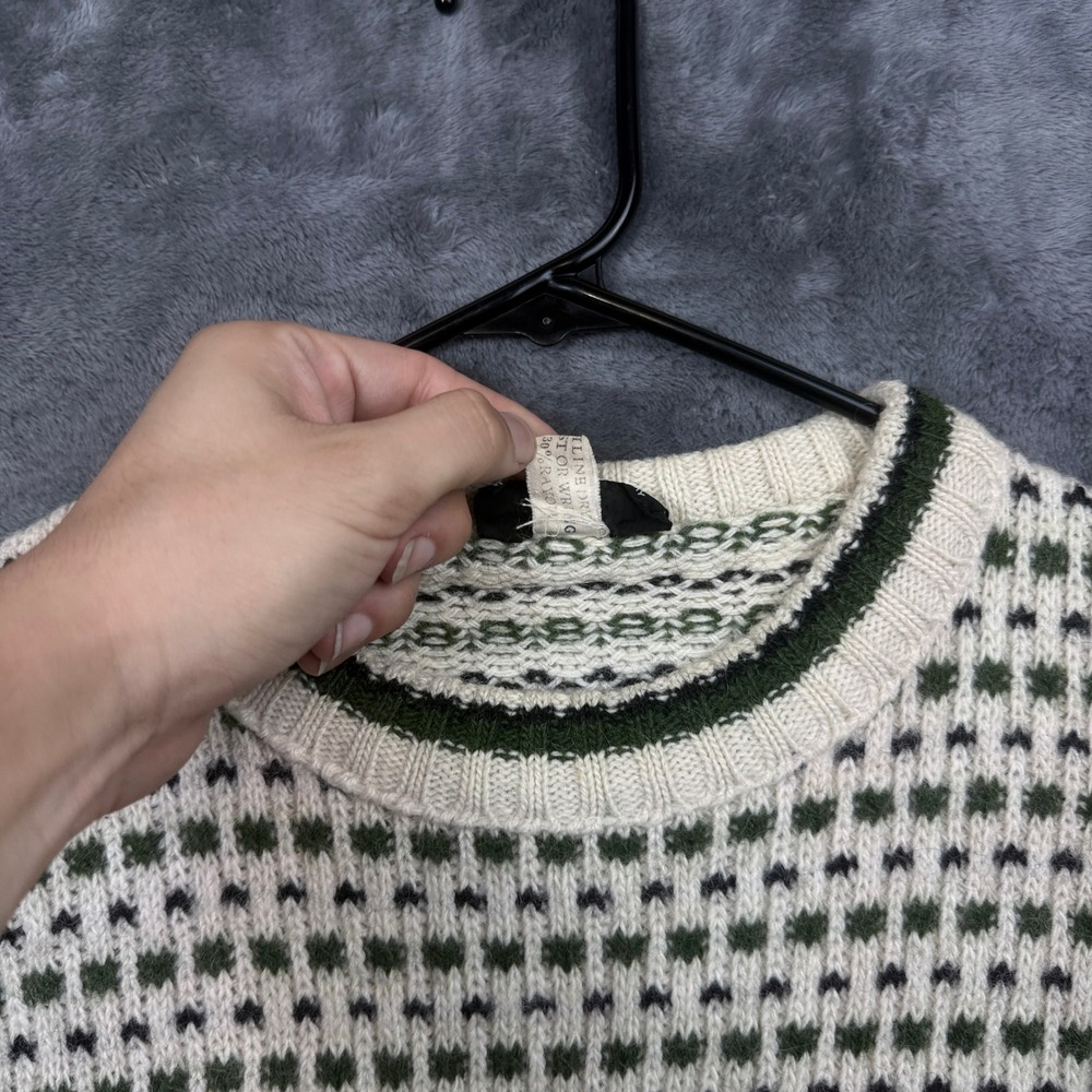 Fathom Sweater Mens L White Green Wool Blend Nordic Knit Crew Neck Vintage - Picture 6 of 7